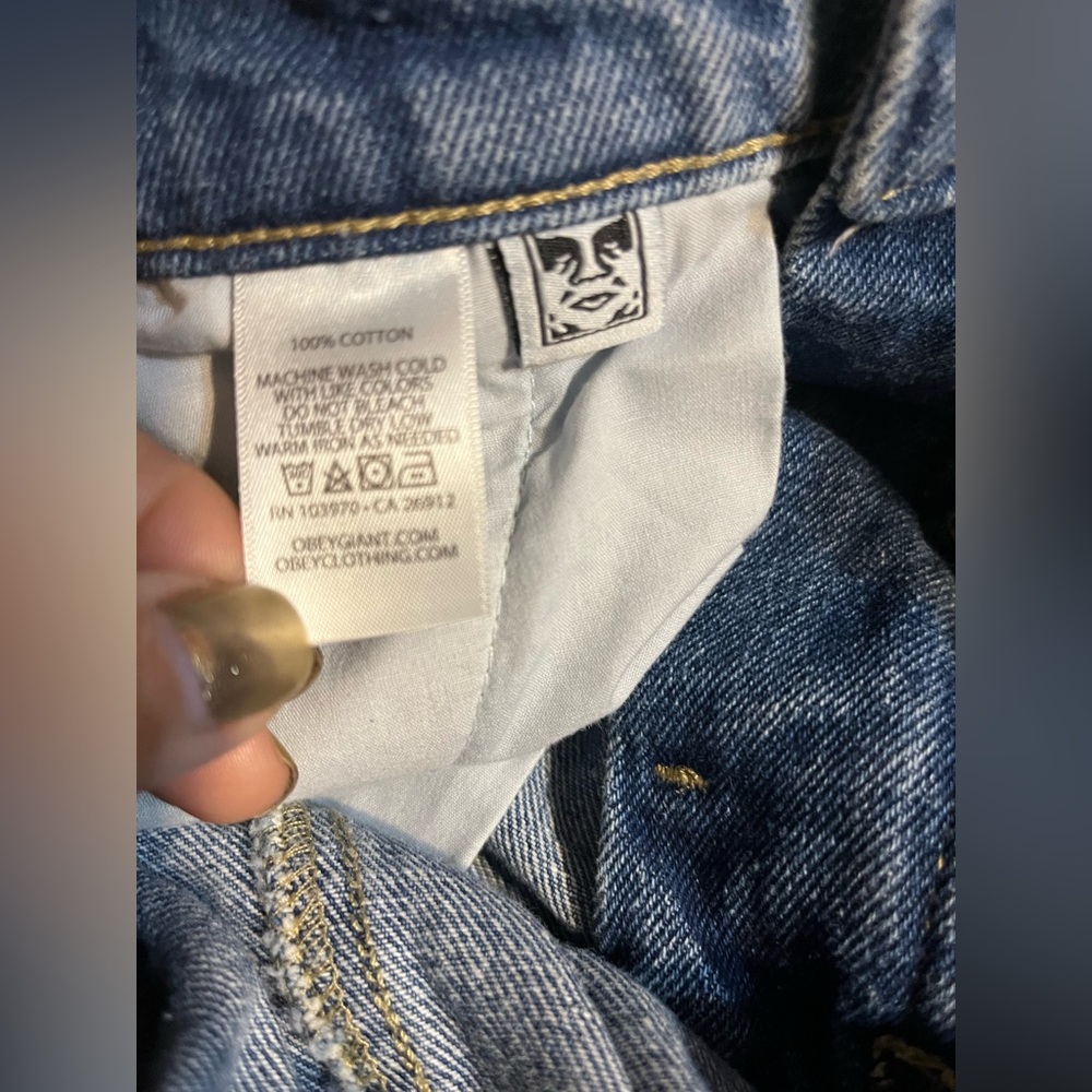 Obey Denim Carpenter Jeans Elastic Back Zip Fly Baggy Fit 100% Cotton Size 27 - Picture 8 of 9